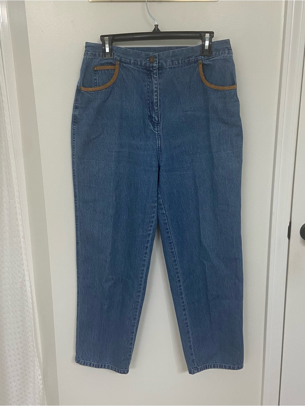 Vintage Y2K Breckenridge Petite 12P Blue Denim Jeans Suede Trim Mom Jeans